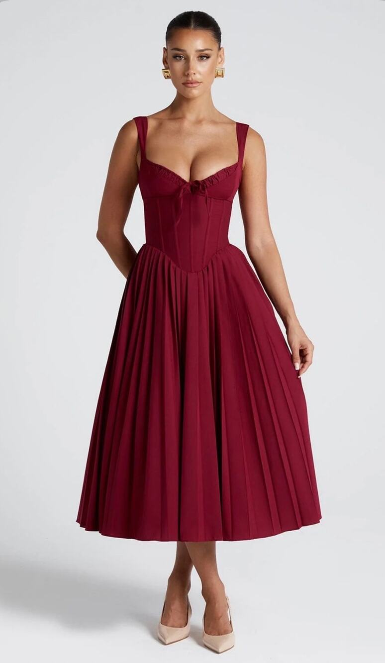 NEW BABYBOO NATASSIA MIDI DRESS - BERRY Red Size Medium
